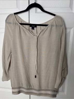 AGB Cream Tie-Neck Tunic with Smocked Hem